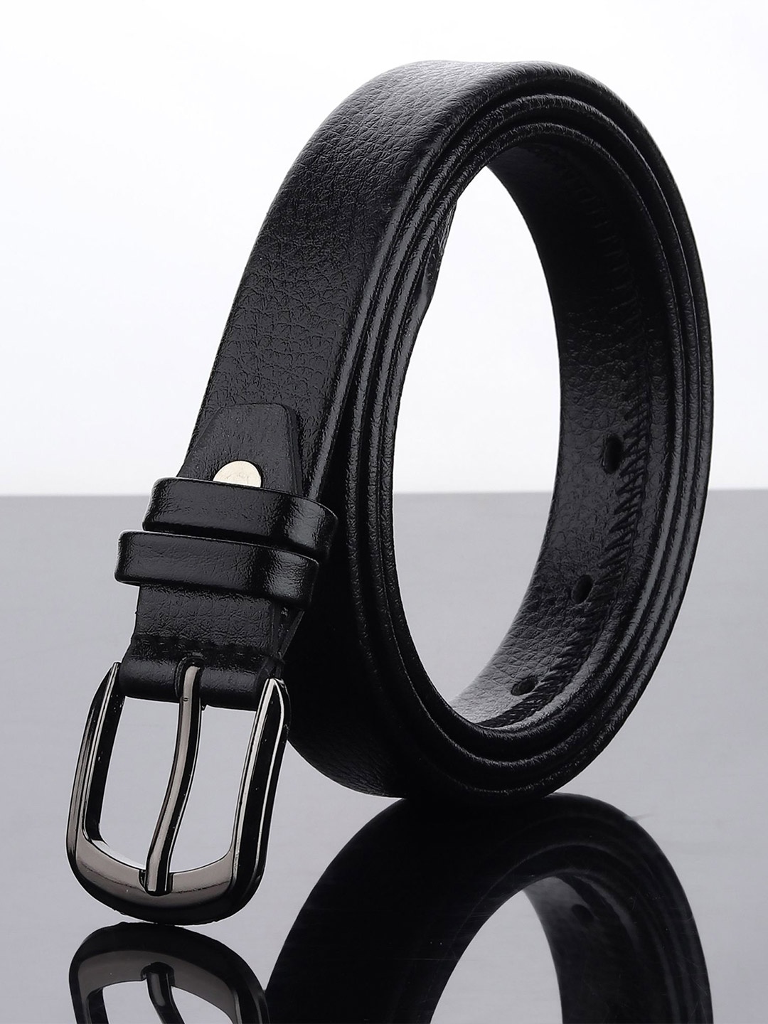 

WINSOME DEAL Women Tang Closure Textured Formal Belt, Black