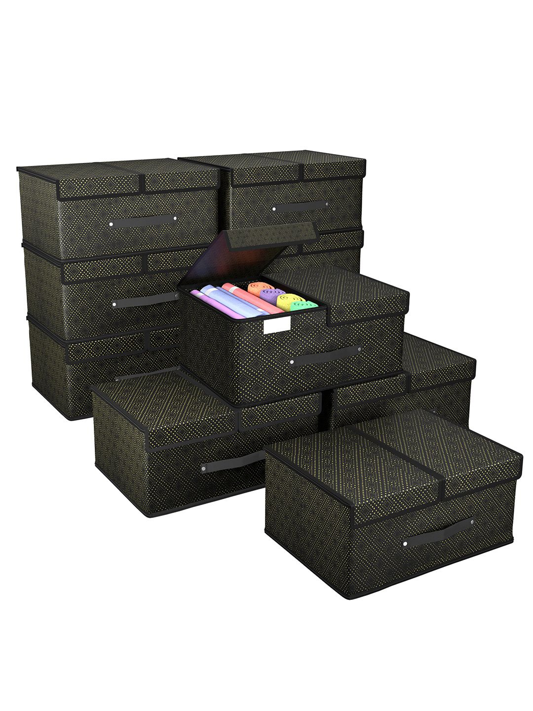 

Kuber Industries Black 10 Pieces Printed Foldable Multi-Utility Organisers