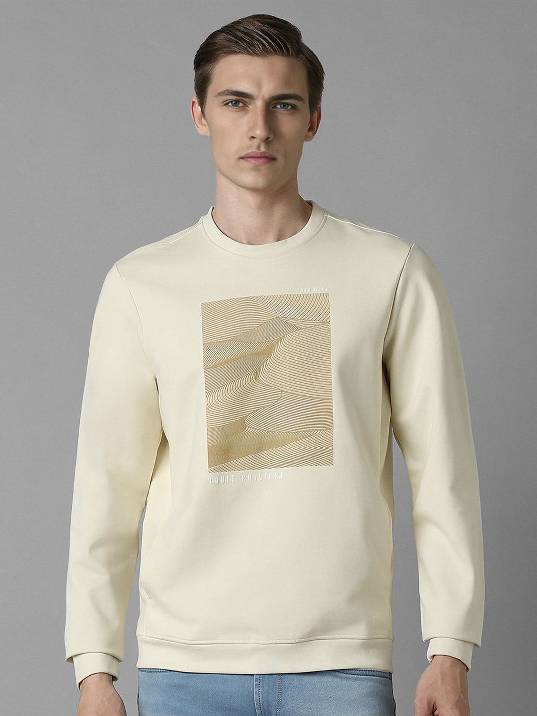 

Louis Philippe Sport Men Graphic Printed Knitted Sweatshirt, Cream