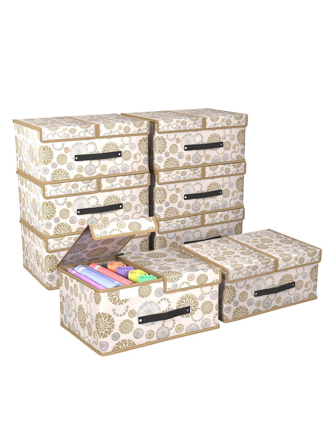 

Kuber Industries White & Beige 8 Pieces Printed Wardrobe Multi-Utility Organisers