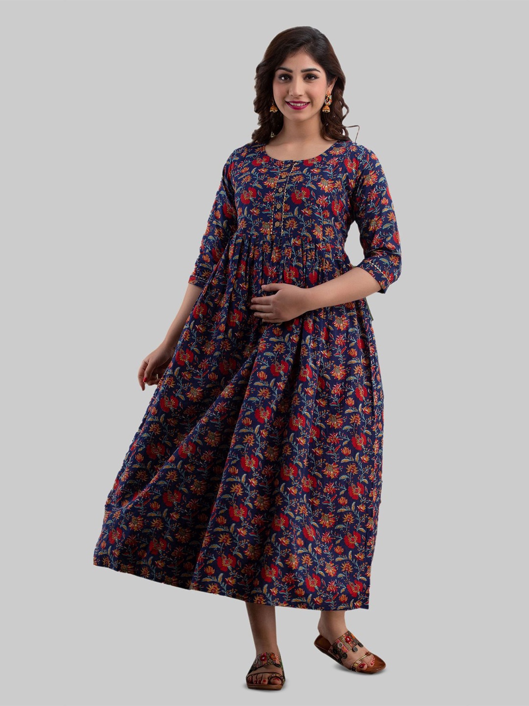 

SHOOLIN Ethnic Print Maternity Midi Dress, Blue