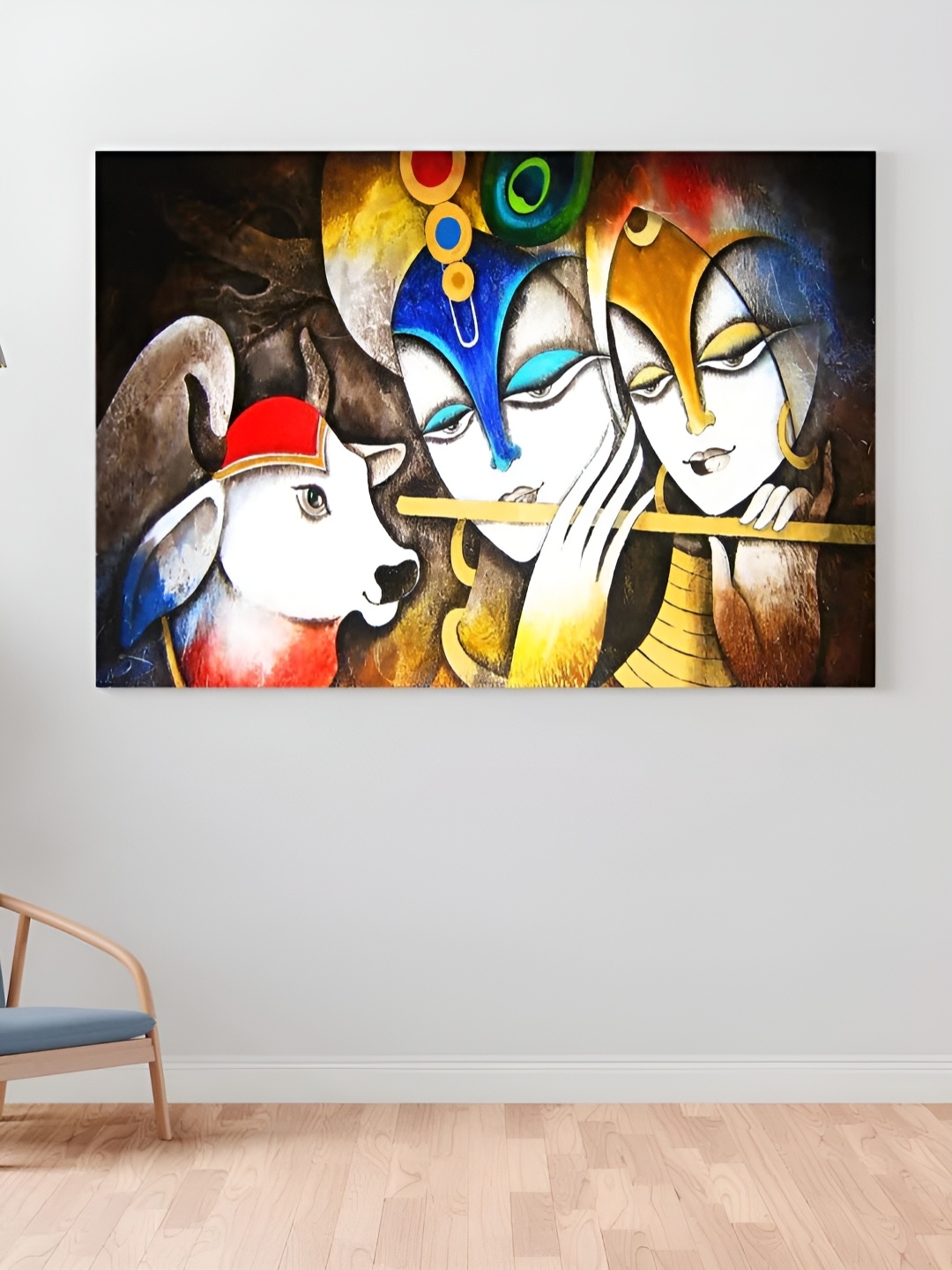 

CLAWCRAFTS Yellow and White Wooden Religious Wall Painting