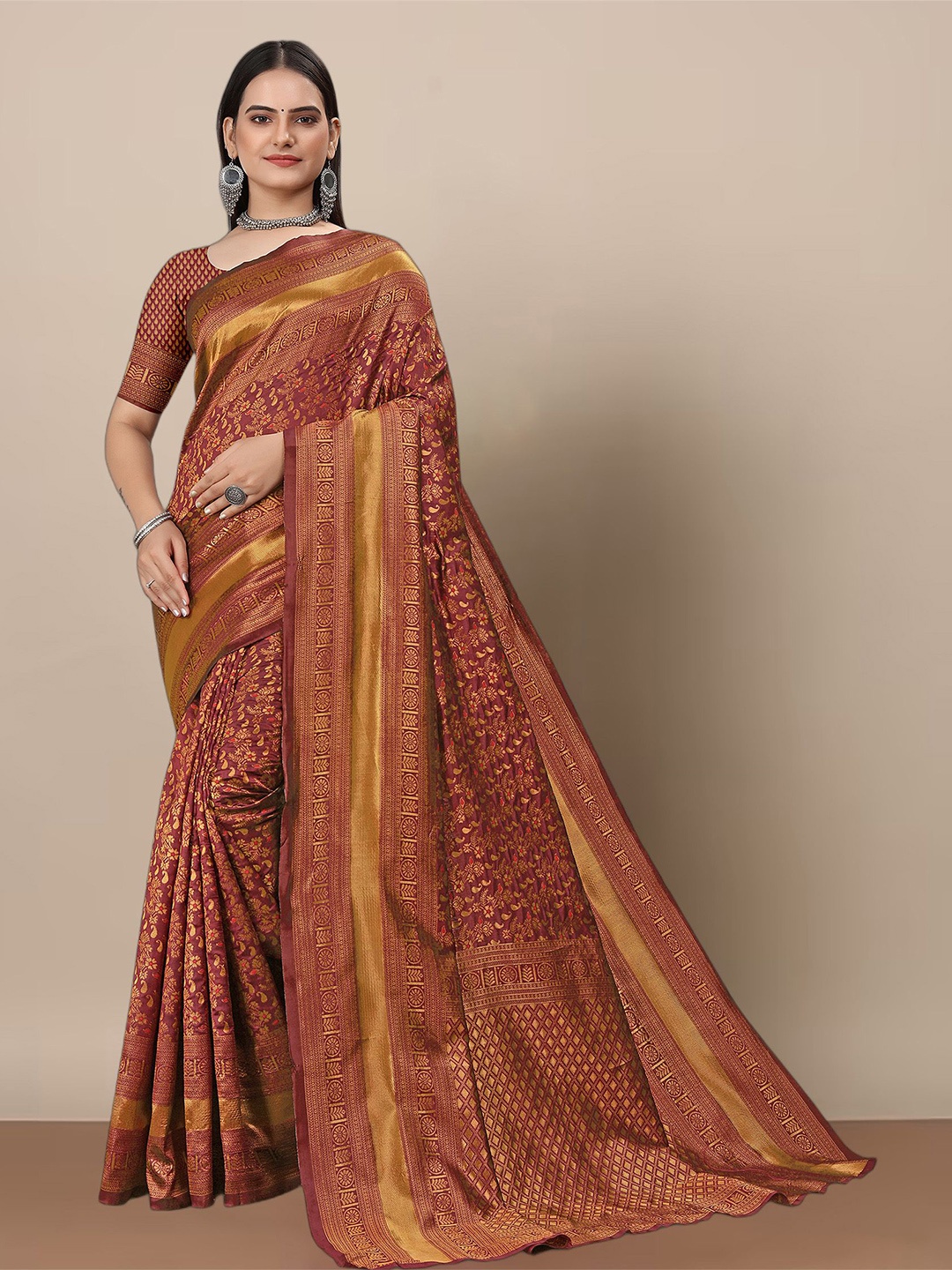 

Aldwych Woven Design Zari Banarasi Saree, Maroon