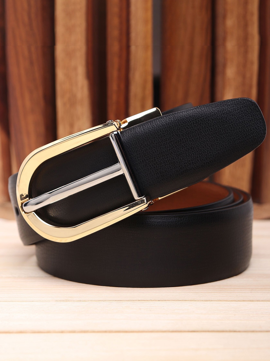 

WINSOME DEAL Men Tang Closure Textured Formal Belt, Black