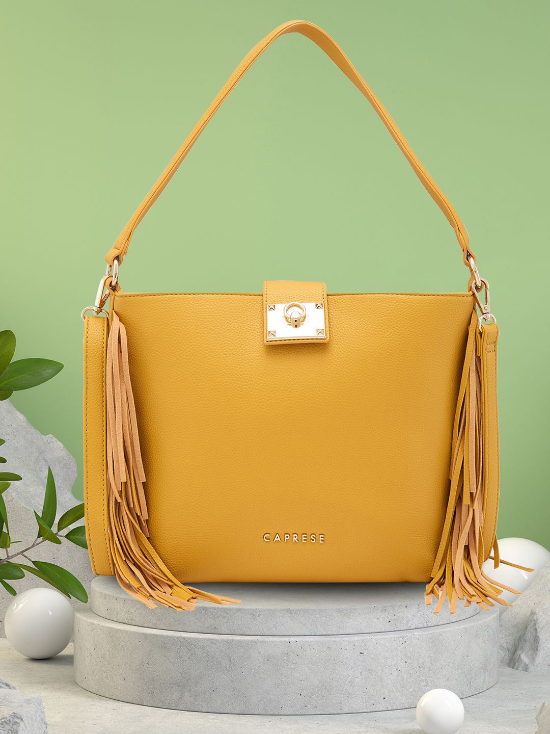 

Caprese PU Structured Shoulder Bag with Tasselled, Yellow