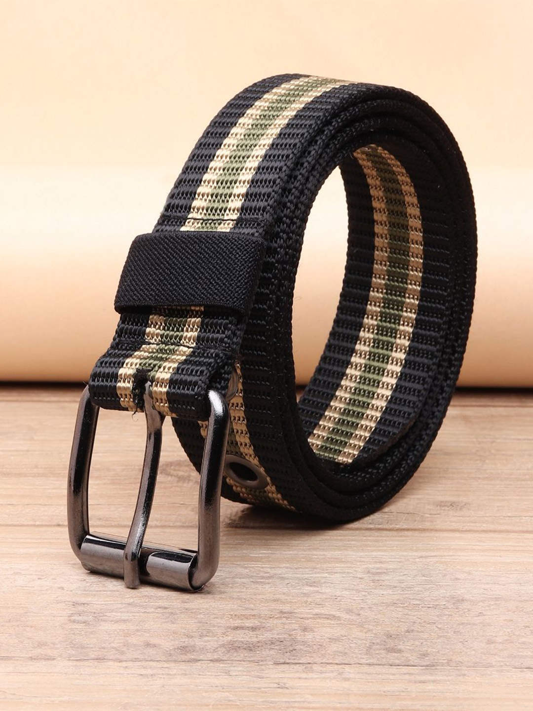 

WINSOME DEAL Men Tang Closure Textured Casual Belt, Black