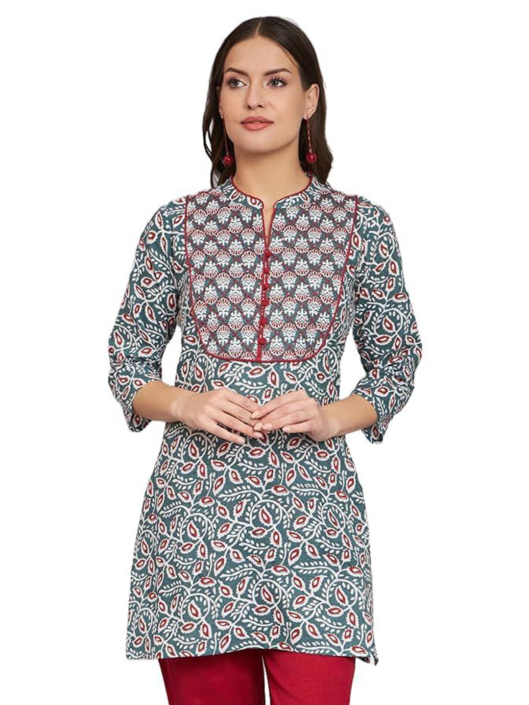 

Anouk Women Floral Printed Pure Cotton Short Kurti, Grey