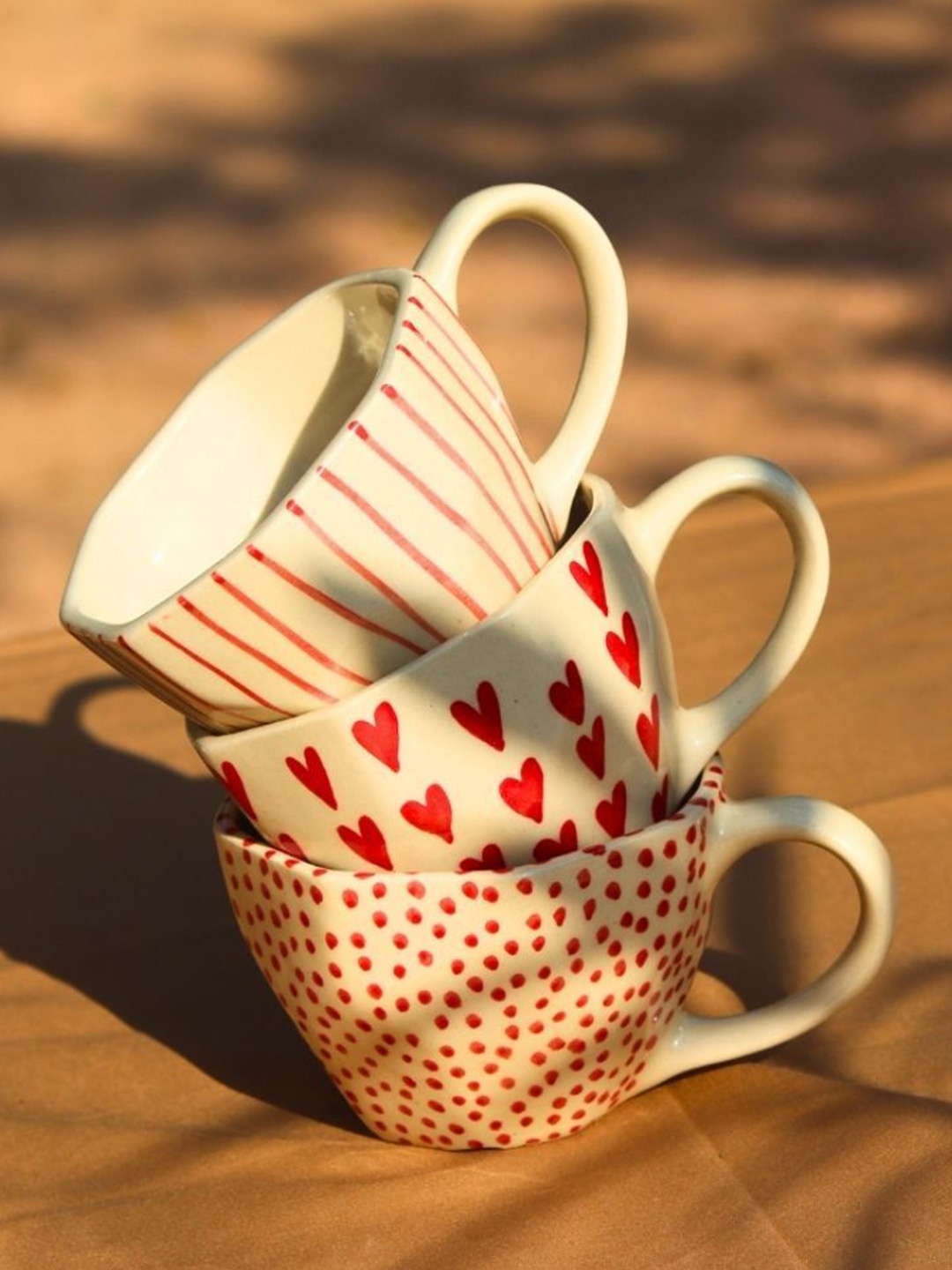 

WEAVING HOMES White & Red 3 Pieces Printed Ceramic Glossy Cups 220 ml Each