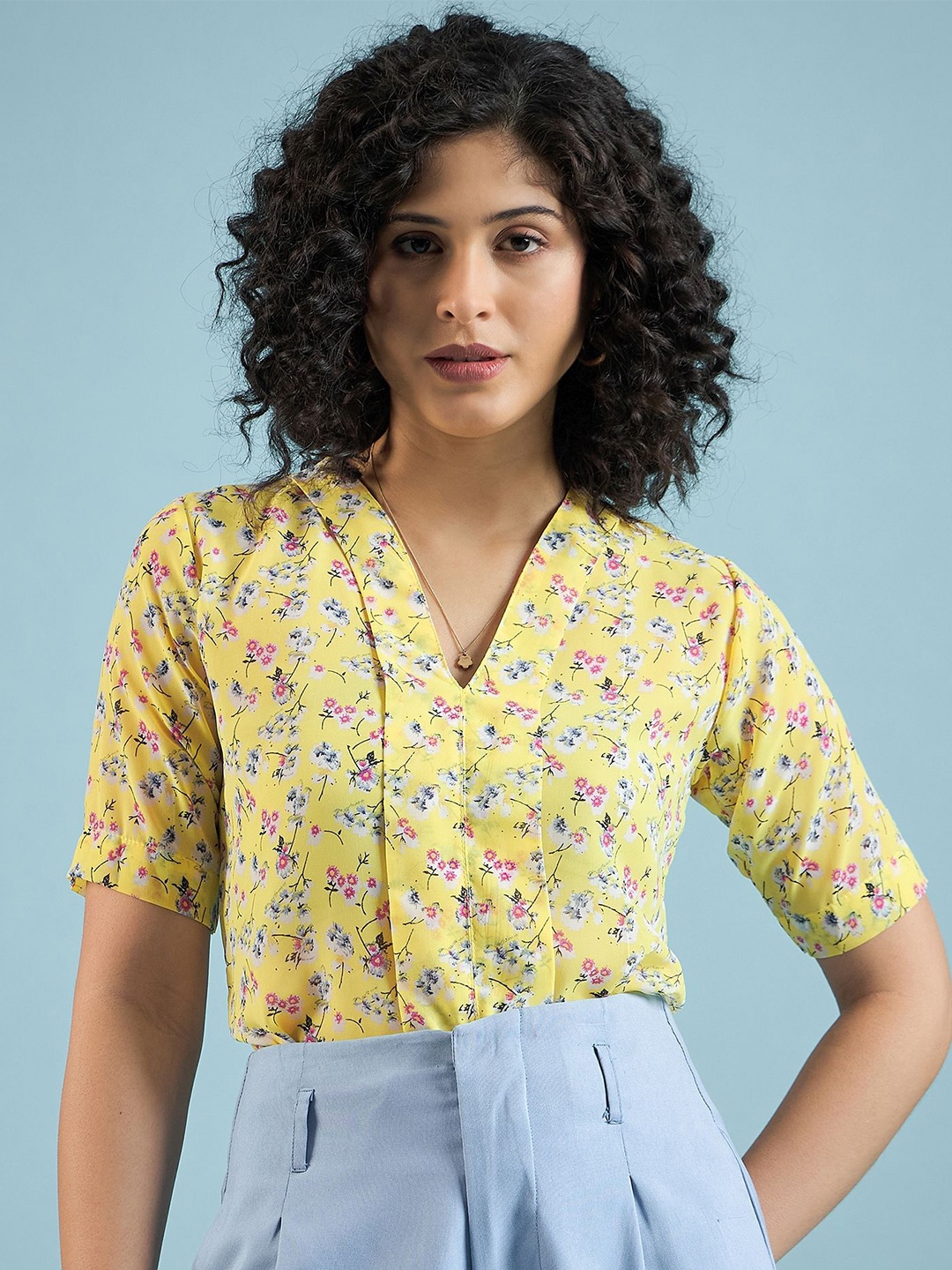 

DressBerry Women Floral Printed Top, Yellow