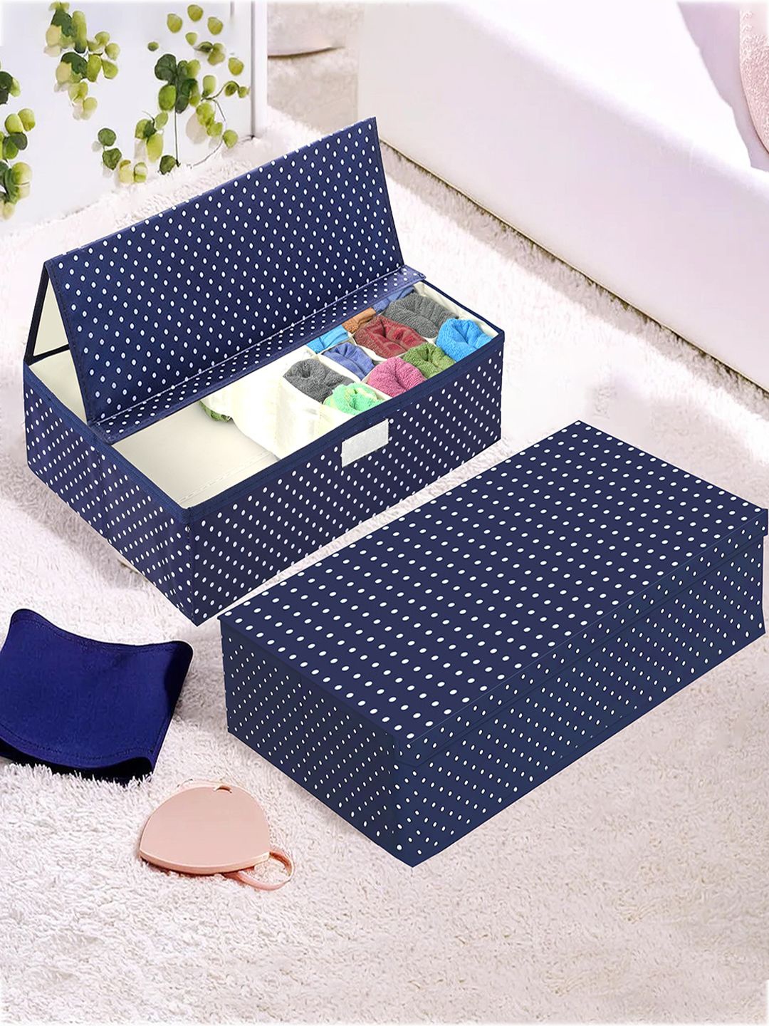 

Kuber Industries Blue 2 Pieces Printed Foldable Drawer Organisers