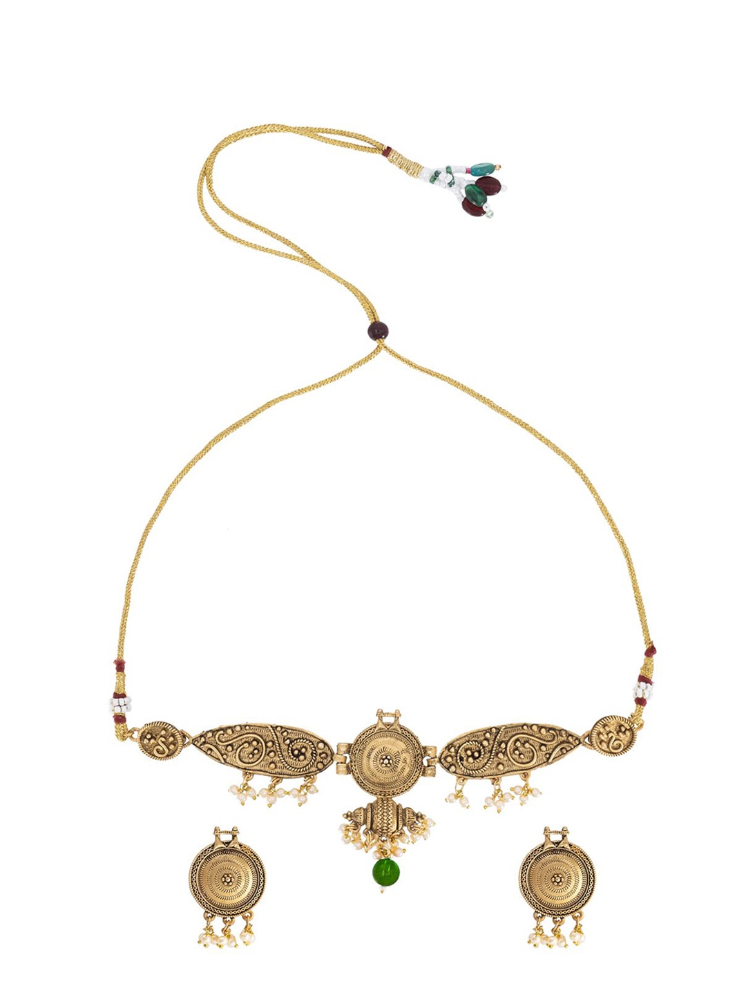 

Shining Jewel - By Shivansh Gold-Plated Cubic Zirconia Studded & Beaded Jewellery Set