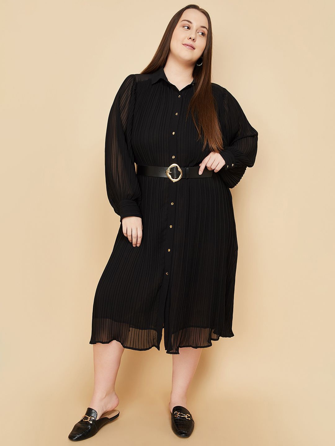 

max Shirt Midi Dress Comes with a belt, Black