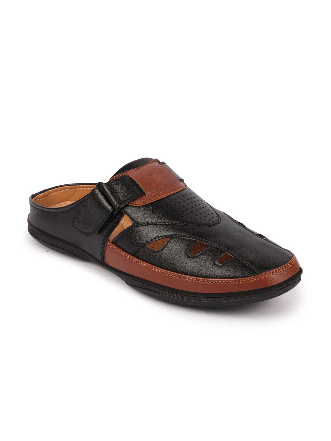 

FAUSTO Men PU Comfort Laser Cut Design Slip On Sandal, Black