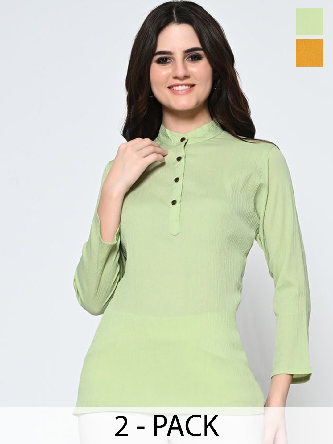 

BAESD Pack Of 2 Band Collar Casual Tops, Green