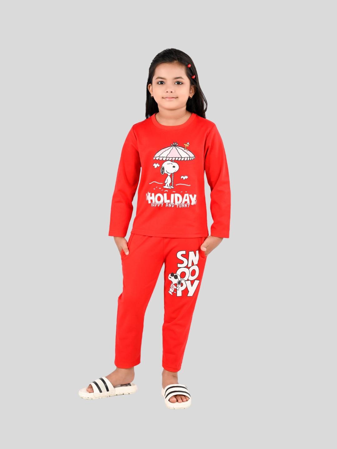 

Here&Now X Denikid Girls Pure Cotton Printed T-shirt with Trousers, Red
