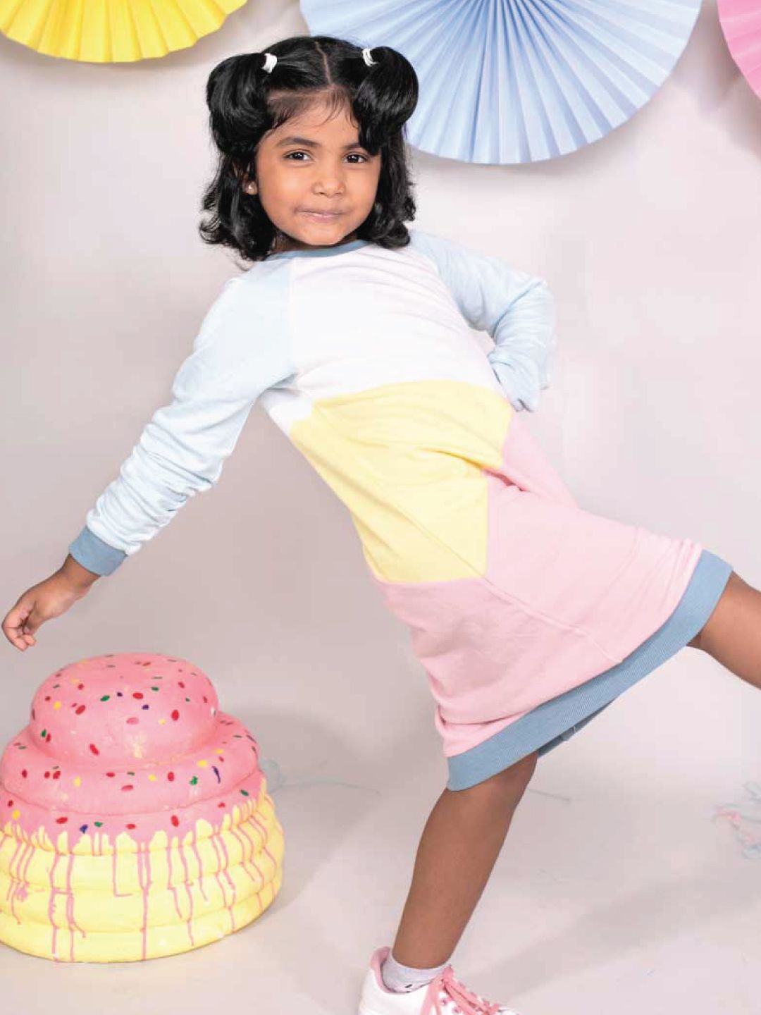 

A Toddler Thing Girls Colourblocked Organic Cotton T-shirt Dress, Pink