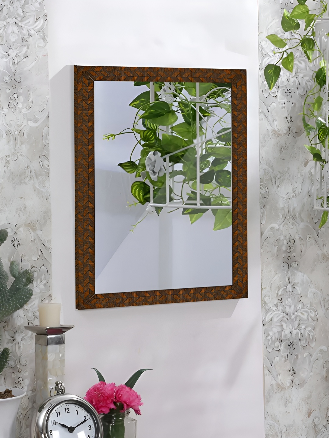 

Art Street Brown Textured Wooden Wall Mirror