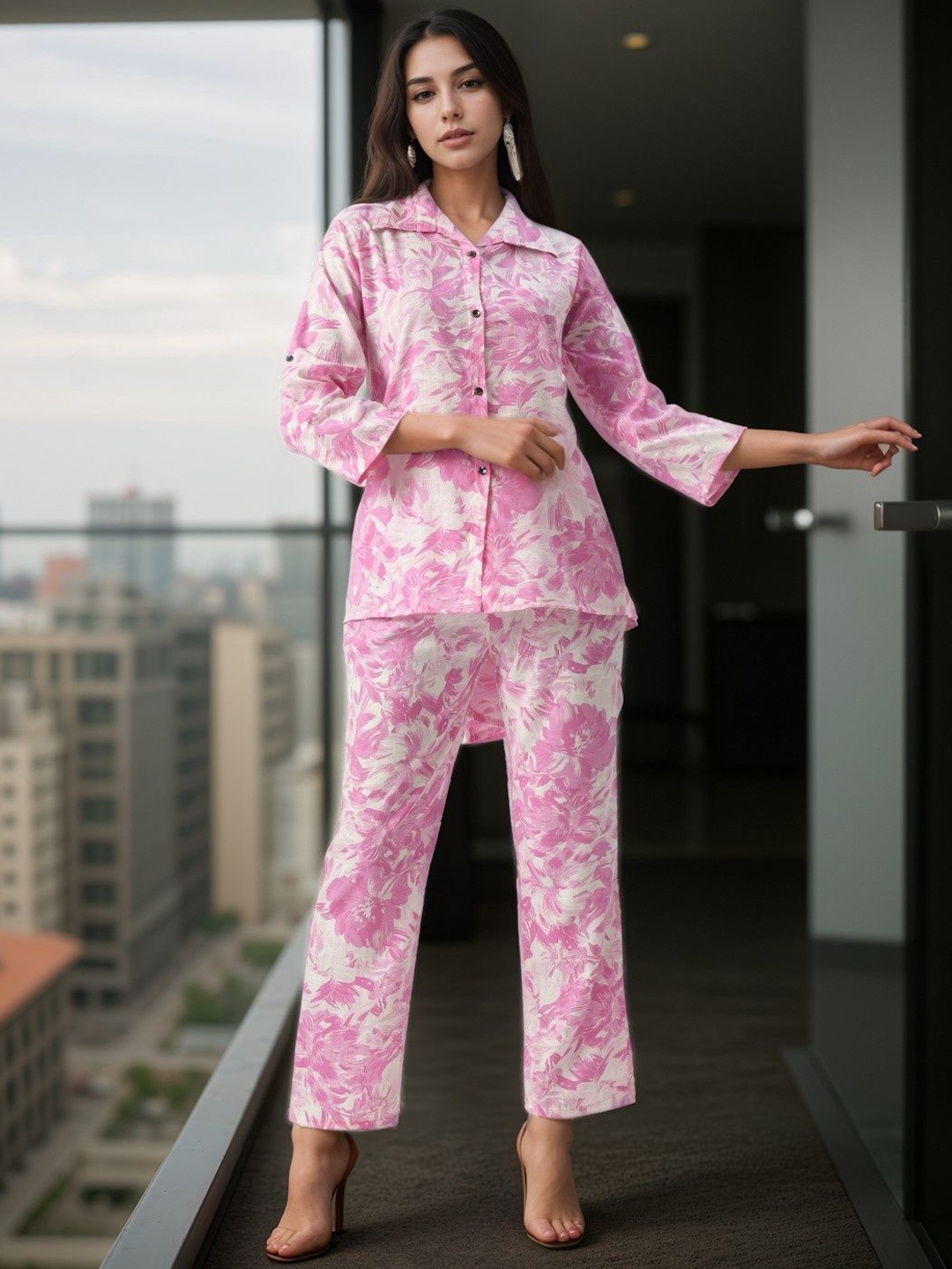 

BAESD Floral Printed Shirt With Trousers, Pink