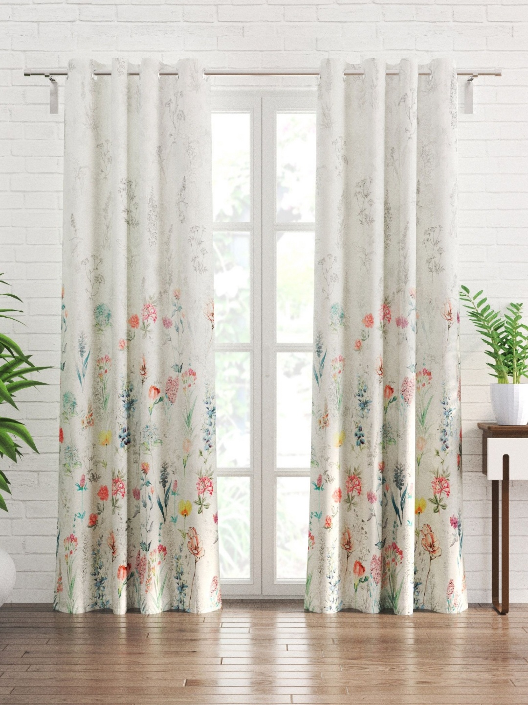 

Home Centre corsica fiesta White & Pink 2 Pieces Floral Black Out Door Curtains