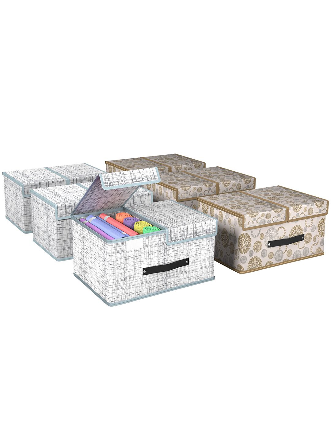 

Kuber Industries White & Grey 6 Pieces Printed Foldable Multi-Utility Organisers