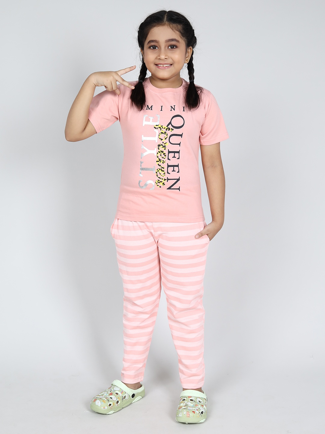 

Here&Now X Denikid Girls Pure Cotton Printed T-shirt with Trousers, Peach