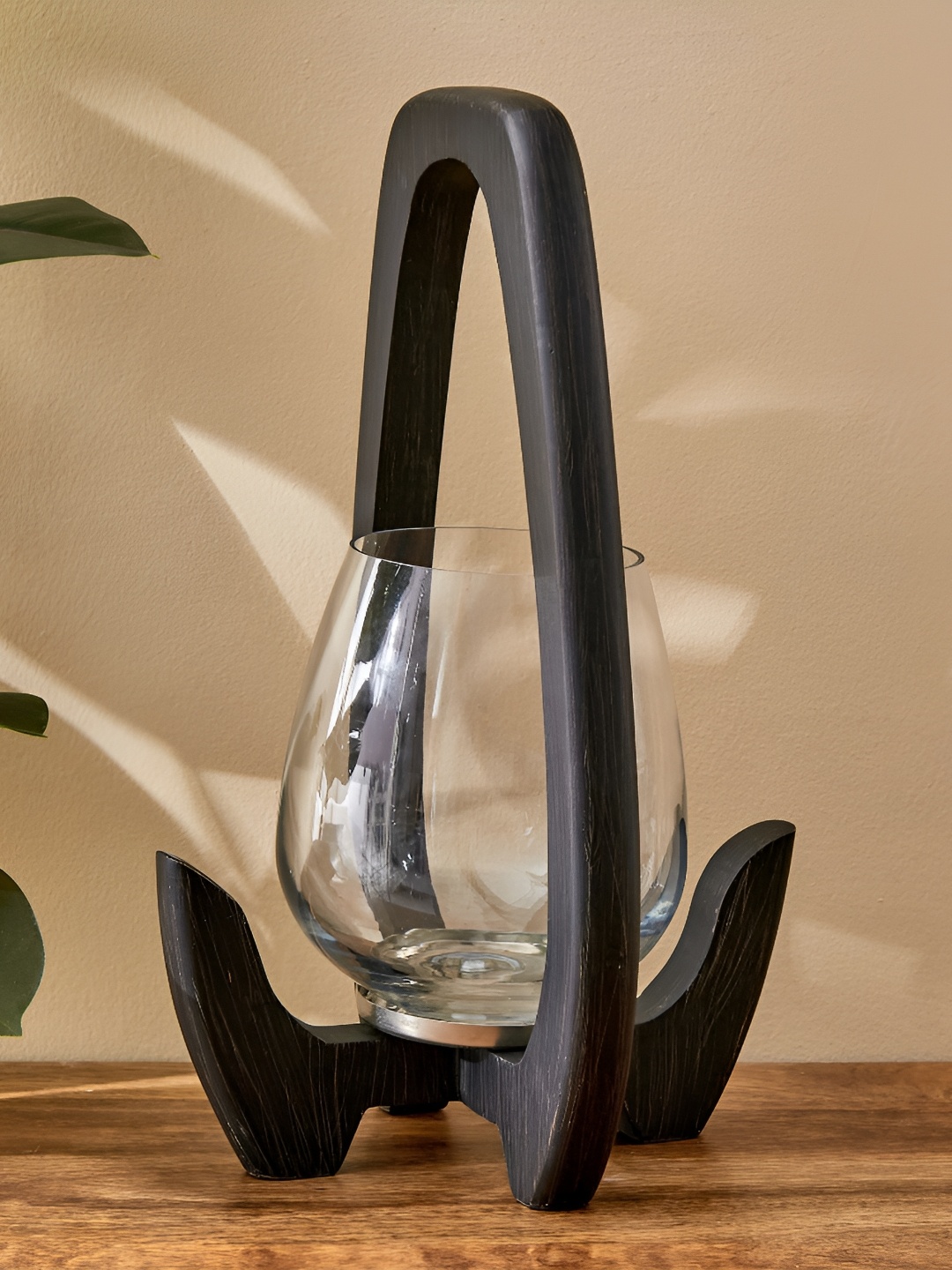 

Home Centre Black Glass and Wooden Lantern Candle Holder