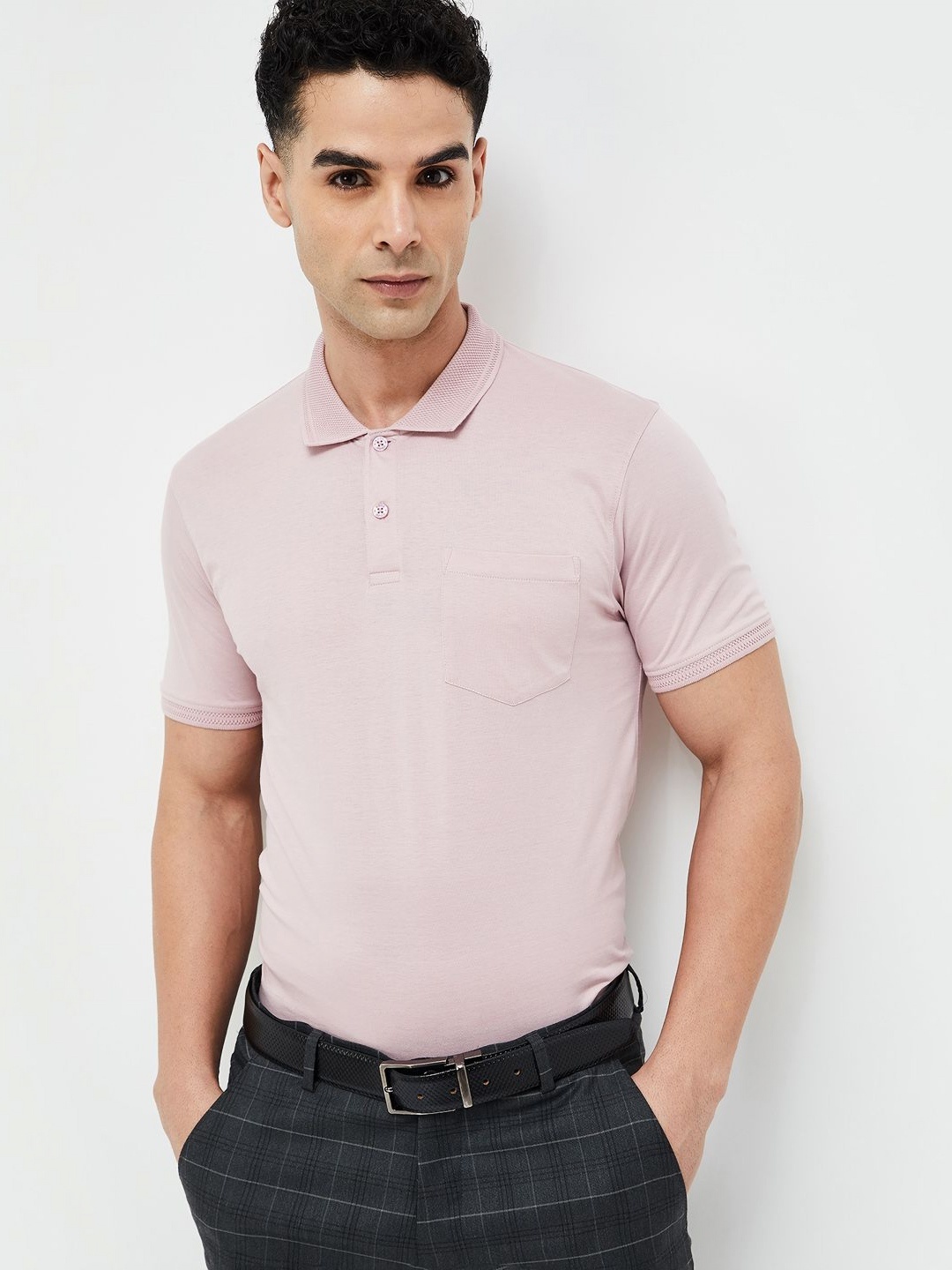 

CODE by Lifestyle Men Solid Polo Collar Cotton T-shirt, Pink