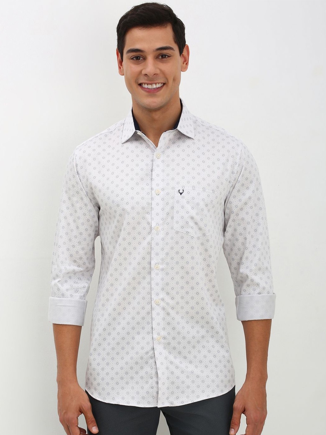 

Allen Solly Men Spread Collar Micro Ditsy Printed Cotton Slim Fit Casual Shirt, White