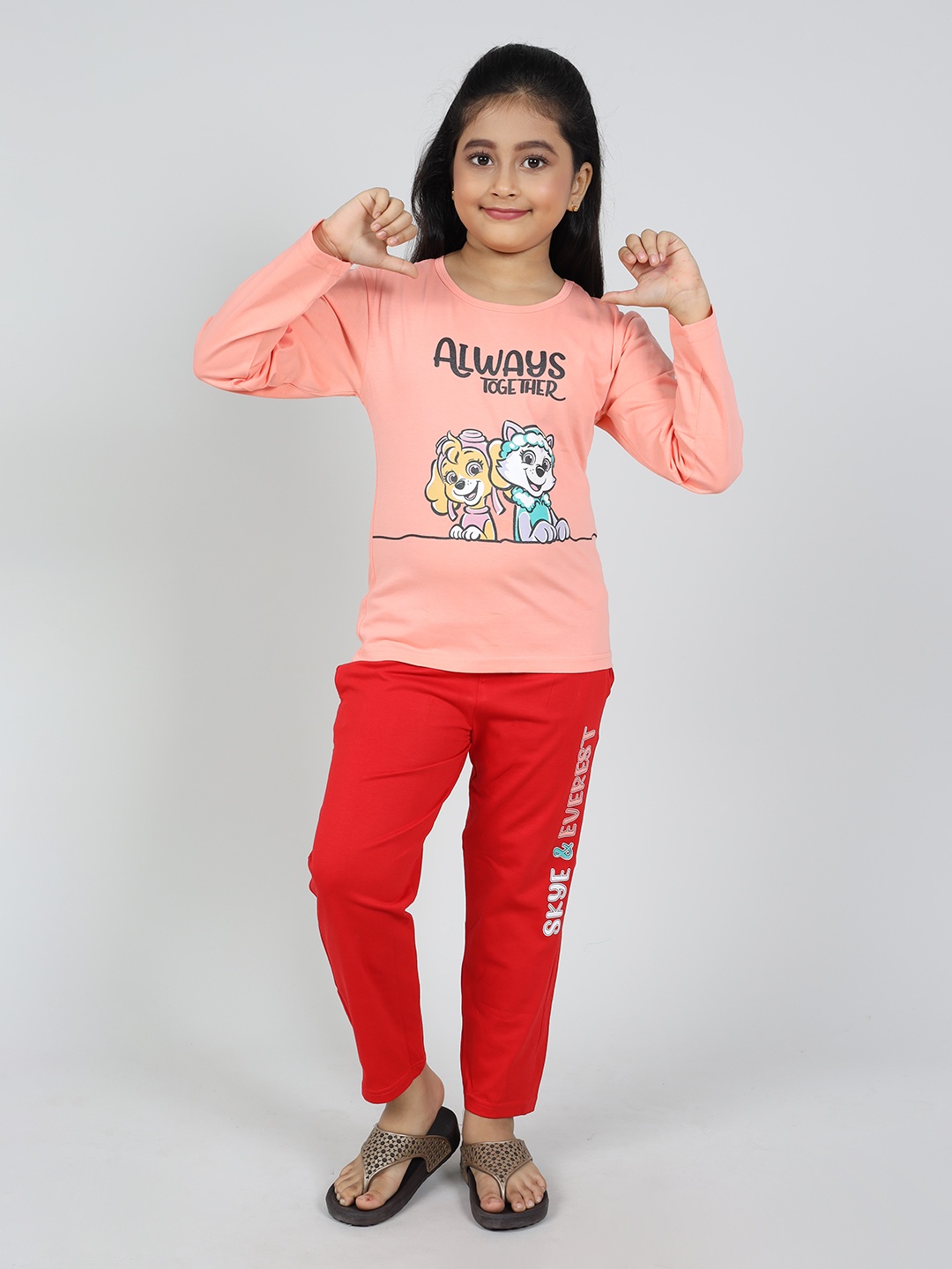 

Here&Now X Denikid Girls Paw Patrol Printed Pure Cotton T-shirt with Trousers, Peach