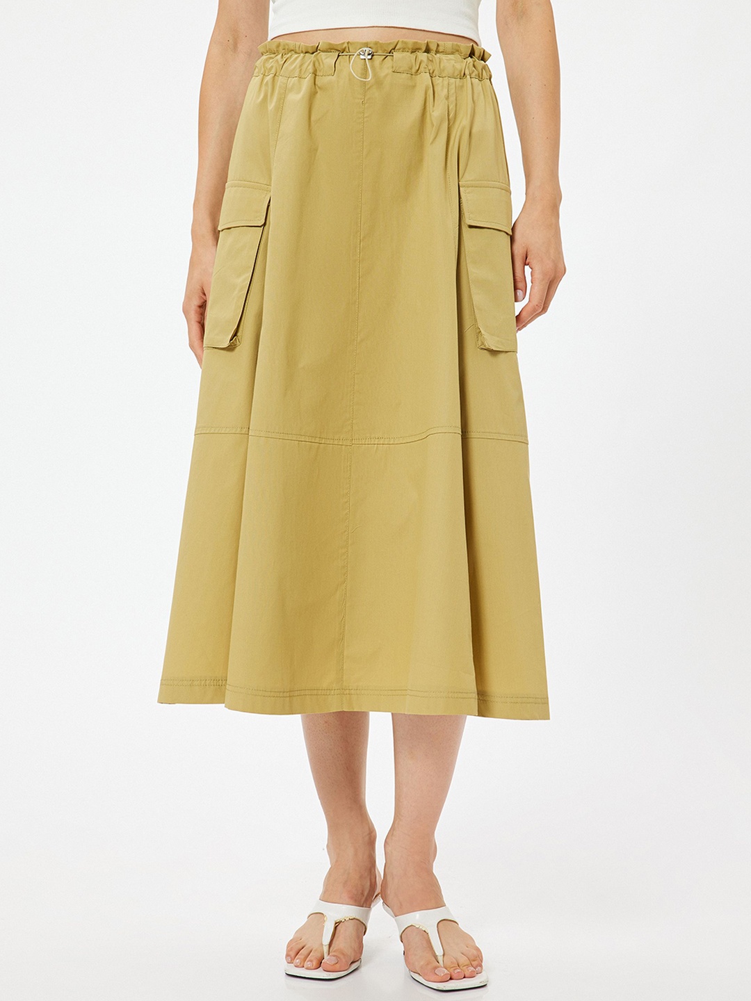 

Koton A-Line Pure Cotton Midi Oversized Pockets Skirts, Khaki