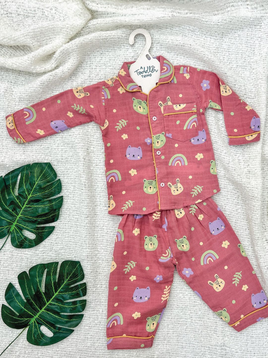 

A Toddler Thing Unisex Kids Animal Printed Night suit, Pink
