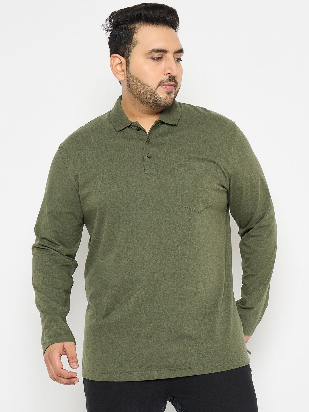 

Adobe Men Solid Polo Collar Cotton Plus Size T-shirt, Olive