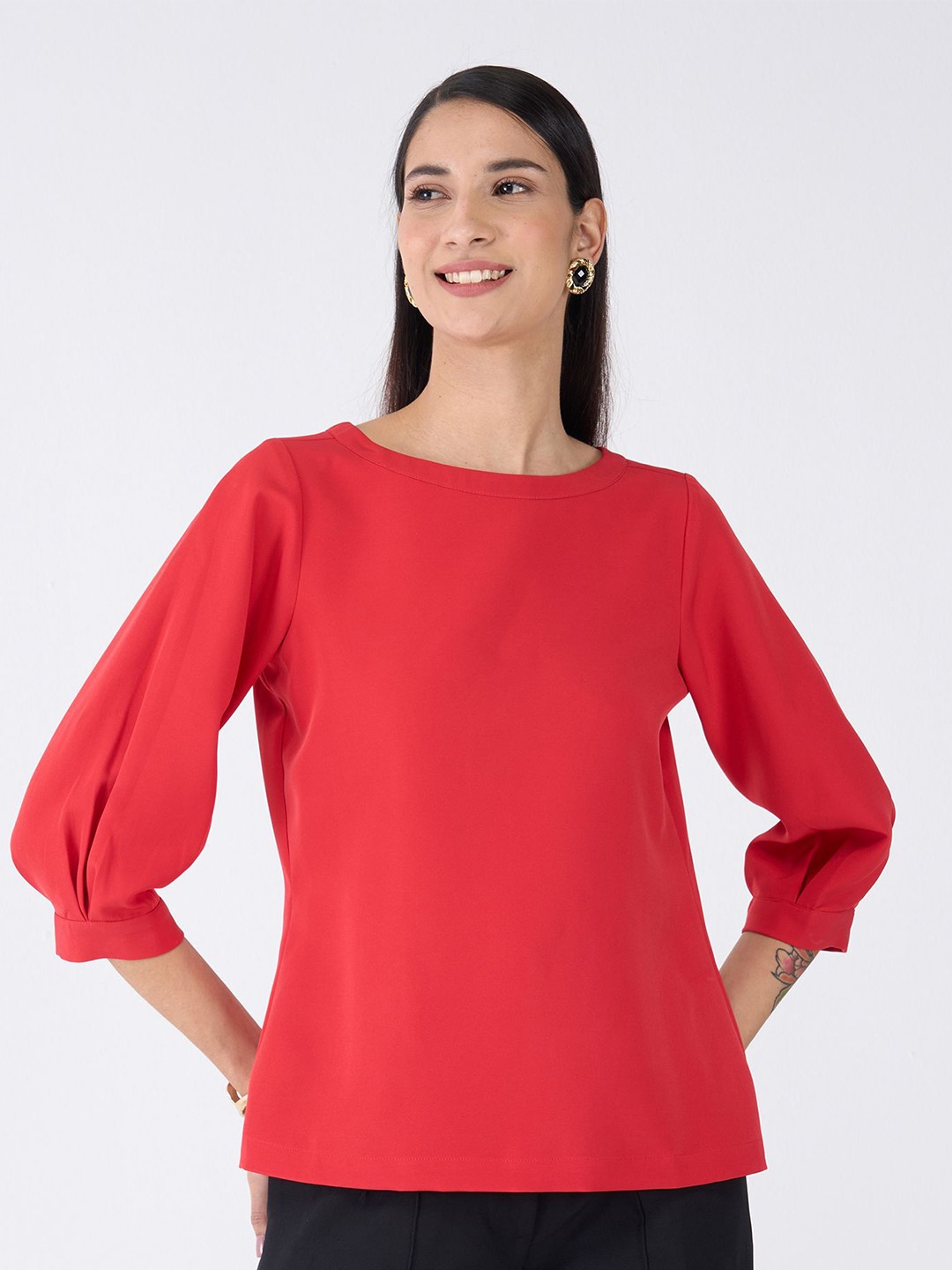 

SALT ATTIRE Women Solid Round Neck Top, Red