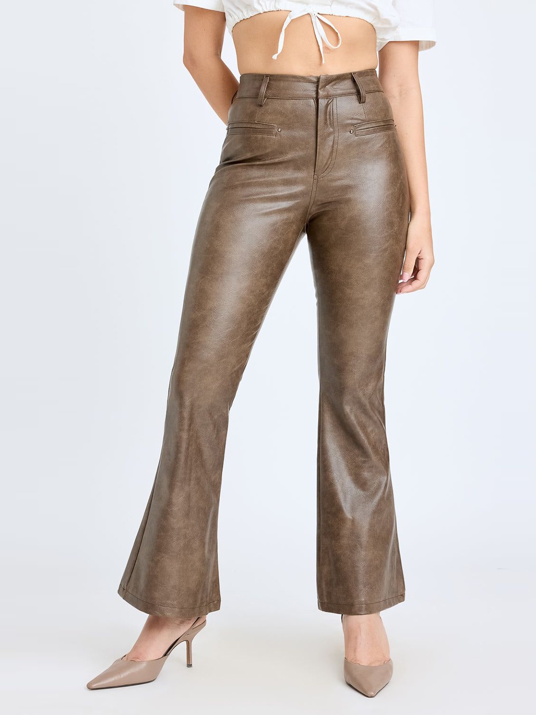 

FREAKINS Women Slim Fit High-Rise Trousers, Brown