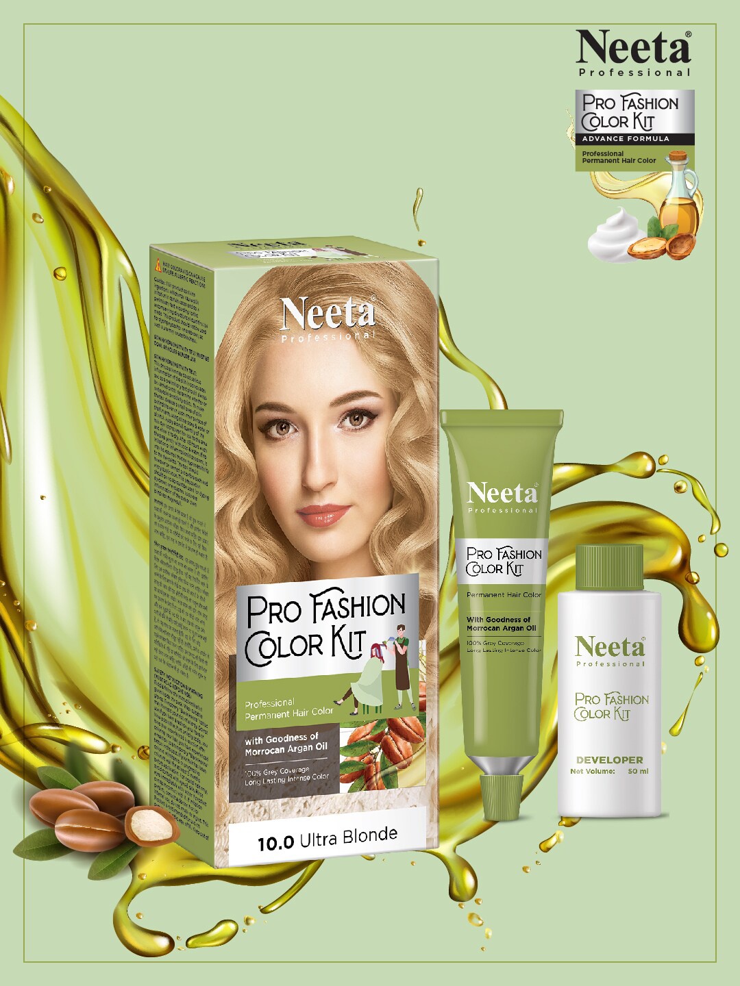 

Neeta Professional Pro Fashion Permanent Hair Color Kit 100g - Ultra Blonde 10.0, Gold