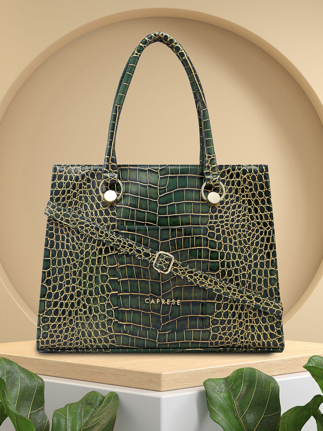 

Caprese Textured Oversized Structured Handheld Bag, Green