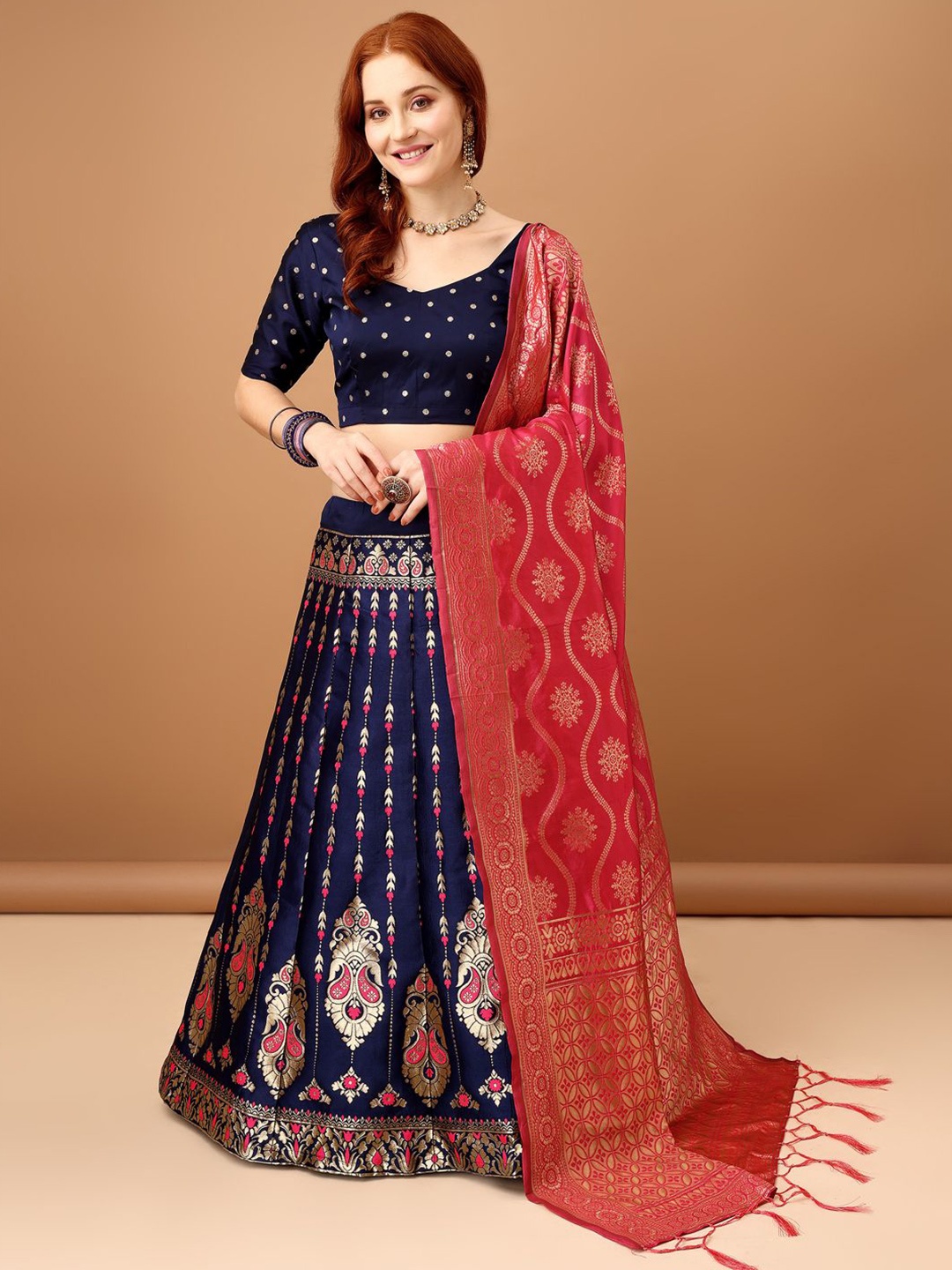 

MAGMINA Semi-Stitched Lehenga & Unstitched Blouse With Dupatta, Blue