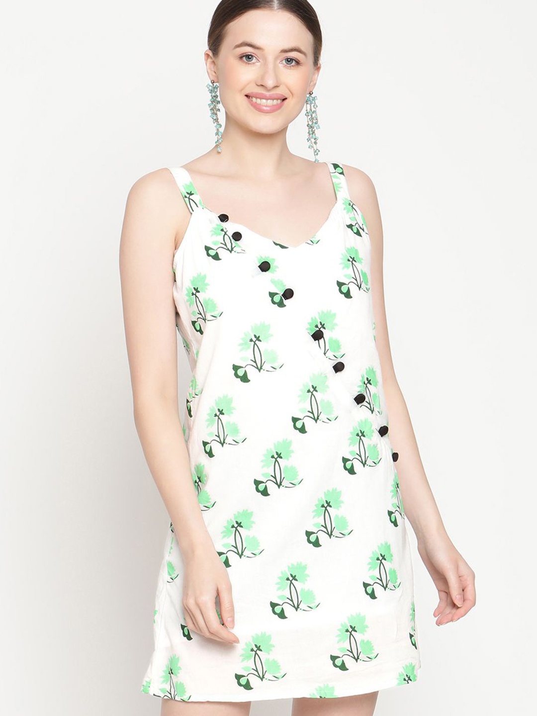 

VIRAGO Floral Printed A-Line Dress, White