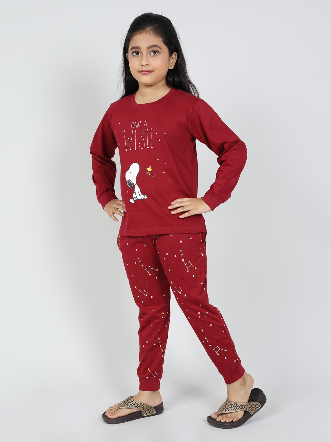 

Here&Now X Denikid Girls Pure Cotton Printed T-shirt with Trousers, Maroon