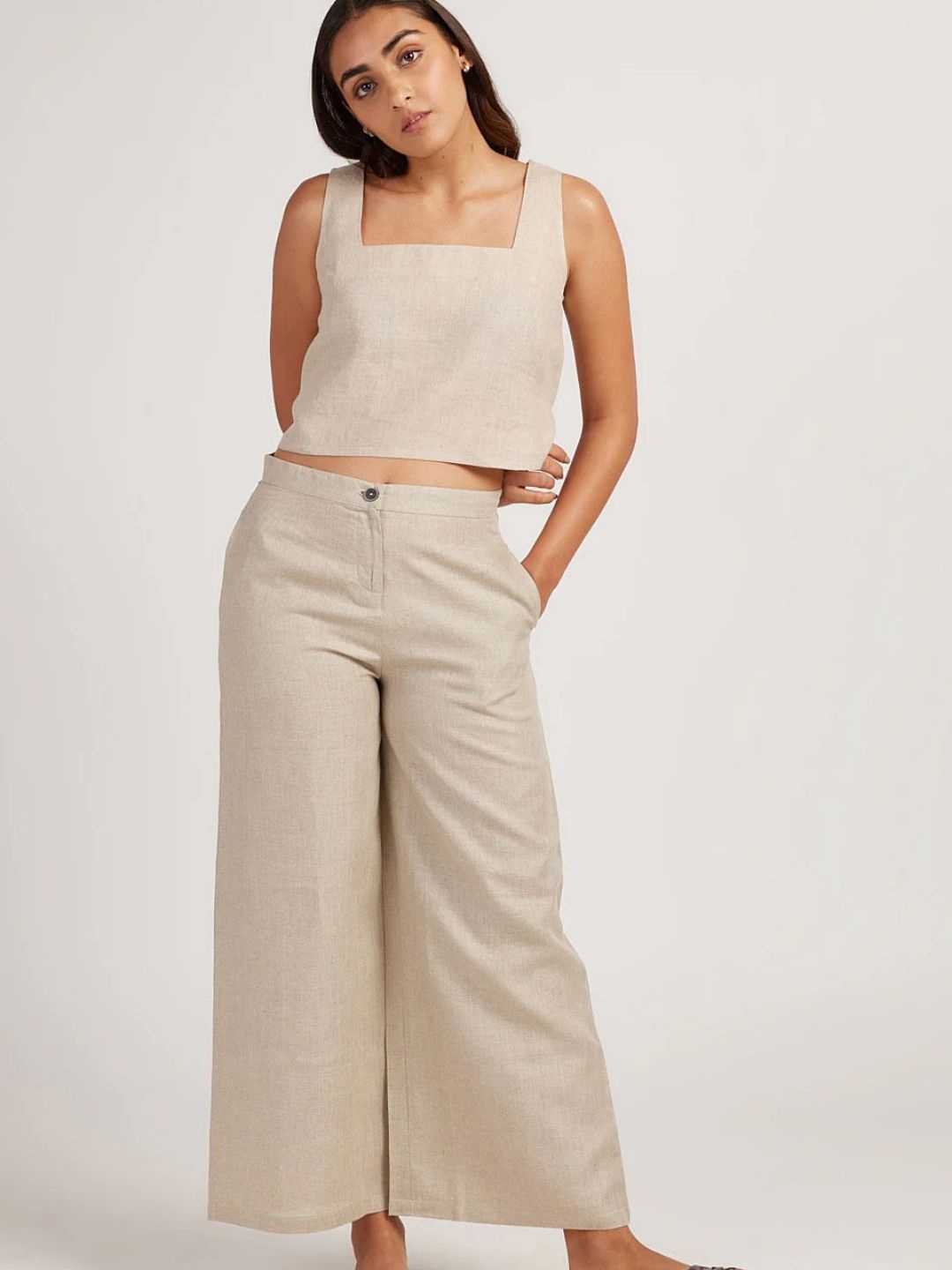 

Creatures of Habit Women Linen Wide Leg Pants, Beige