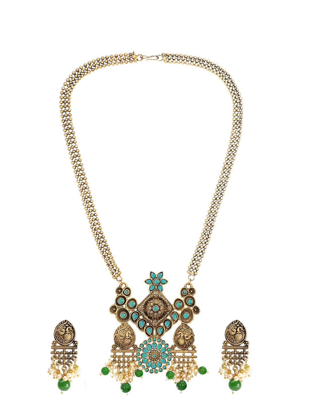 

Shining Jewel - By Shivansh Gold-Plated Cubic Zirconia Studded & Beaded Jewellery Set