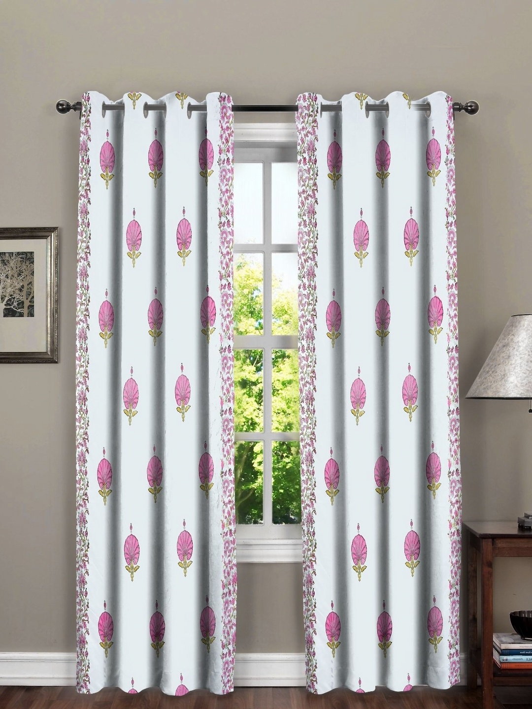 

RRC Pink & White Set of 2 Floral Door Curtain
