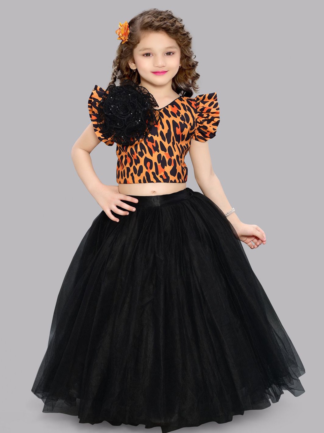 

Pink Chick Girls Printed Top with Skirt, Orange