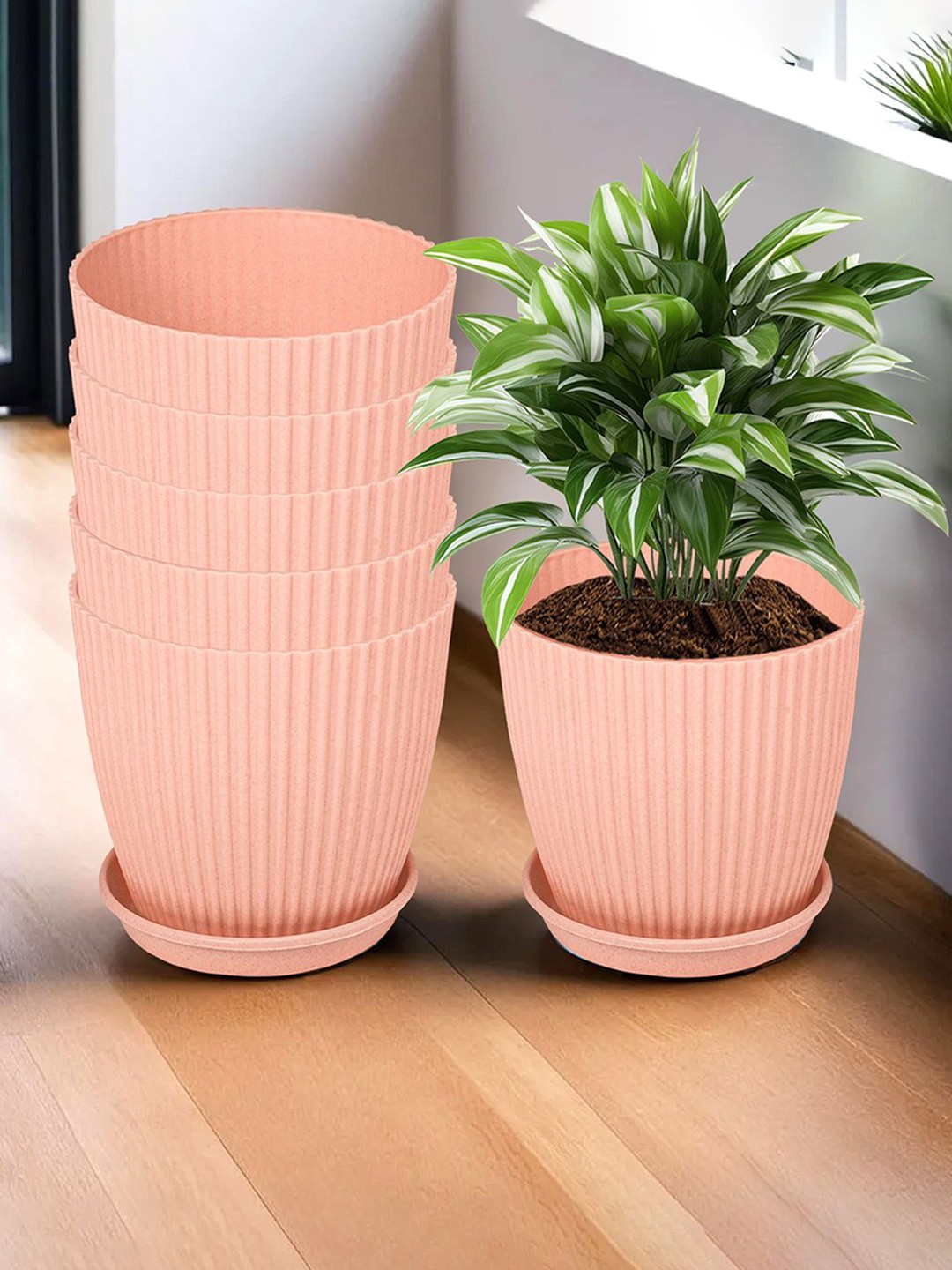 

Kuber Industries Peach Colored 6 Pieces Textured Planters