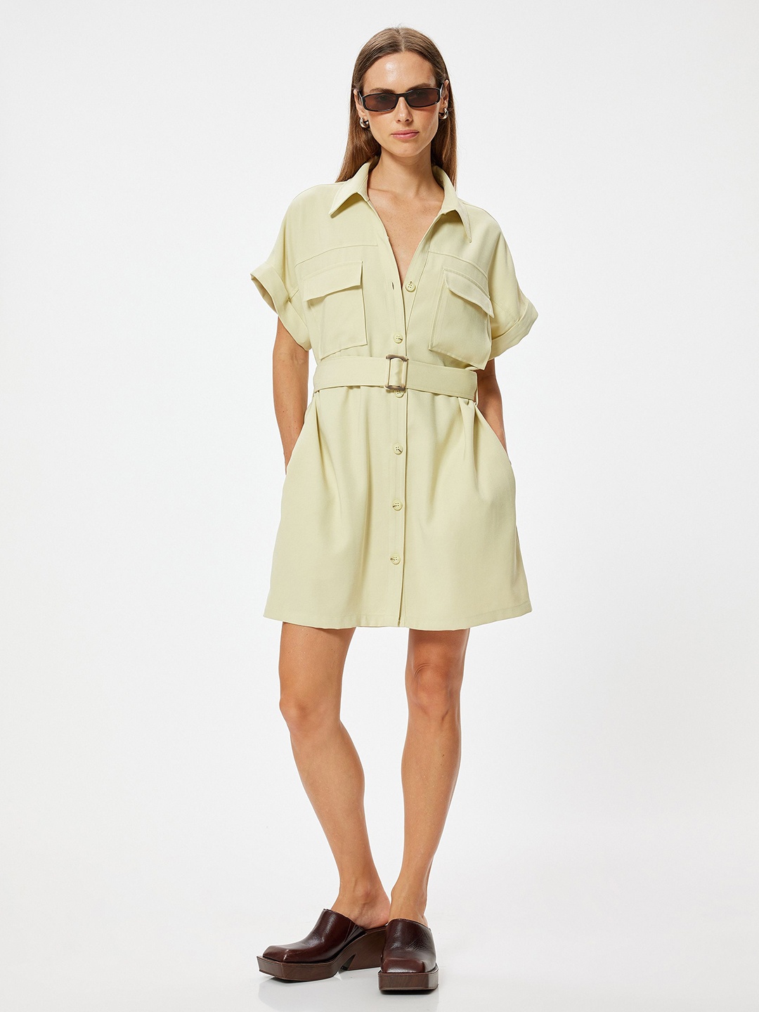

Koton Belted Shirt Mini Dress, Green