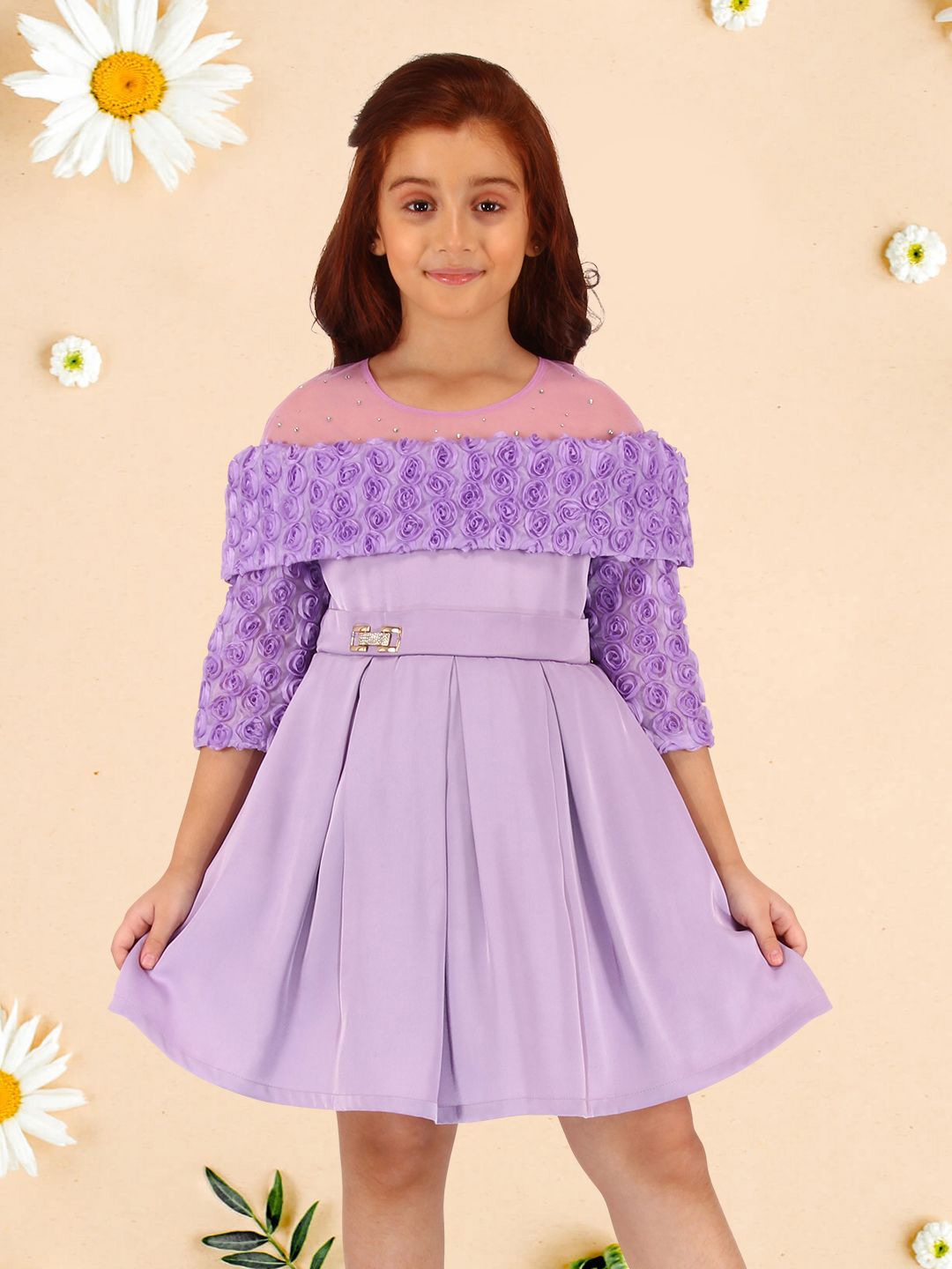 

CUTECUMBER Girls Floral Net Fit & Flare Dress, Purple