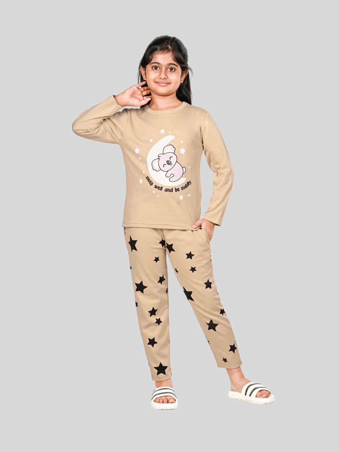 

Here&Now X Denikid Girls Pure Cotton Printed T-shirt with Trousers, Beige