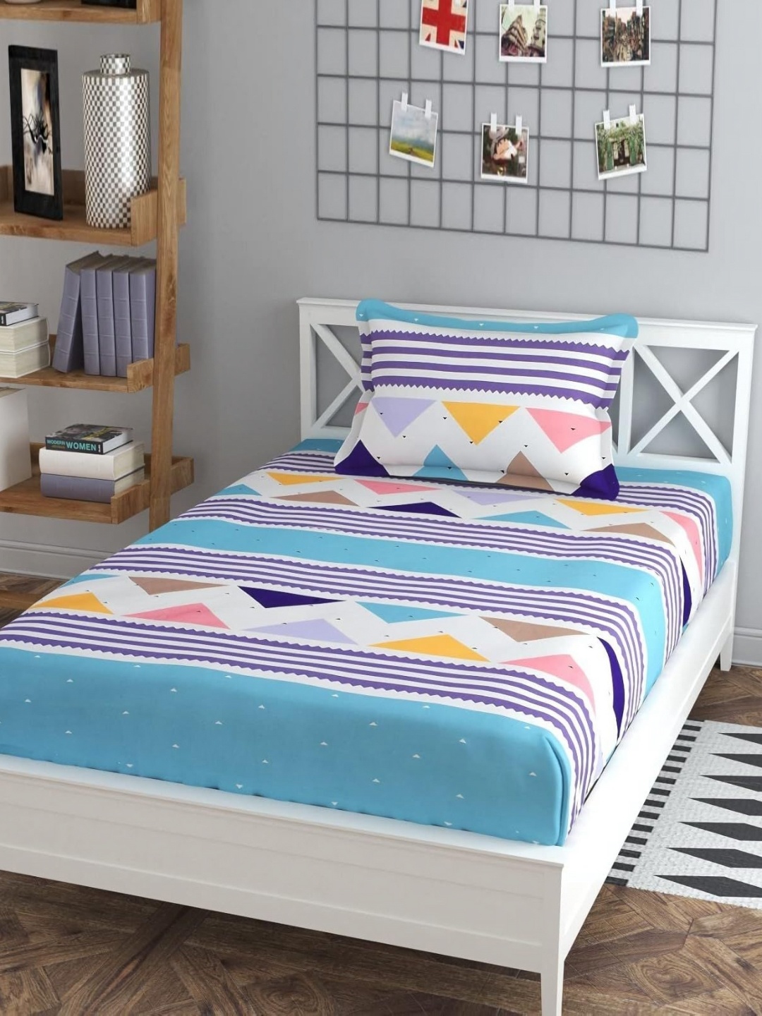 

Innovative Edge Blue Printed 160 TC Fitted Single Bedsheet with 1 Pillow Covers