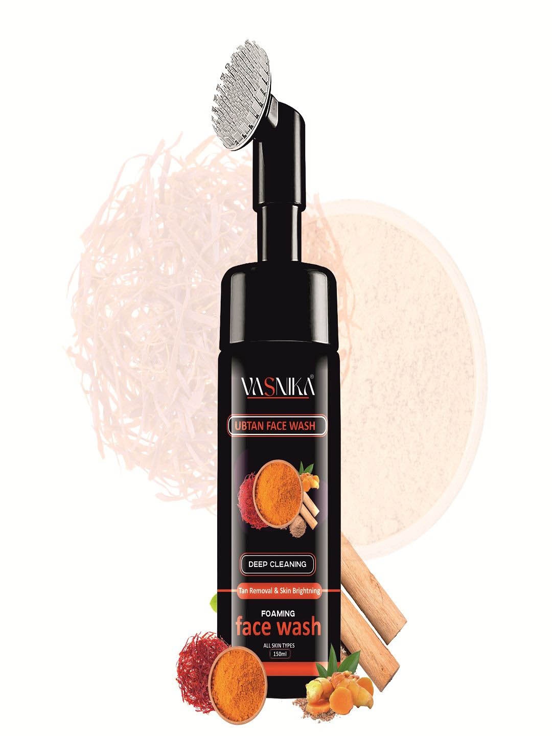 

VASNIKA Ubtan Saffron Tan Removal & Brightening Face Wash With Brush, Orange