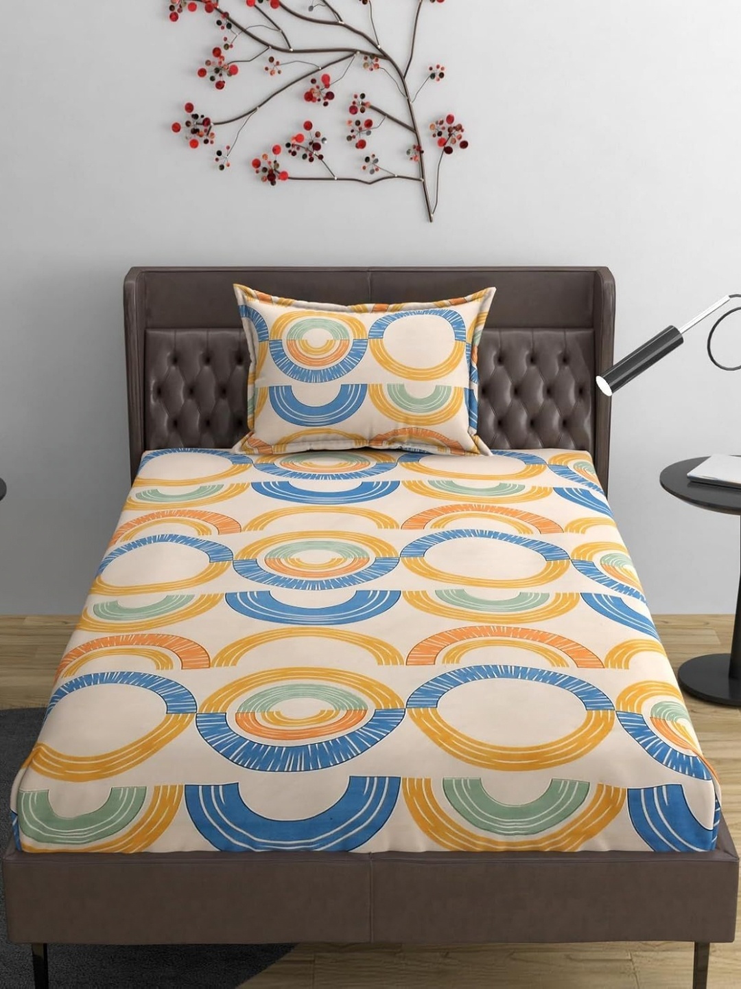 

Innovative Edge Cream Colored & Blue 160 TC Abstract Single Bedsheet with 1 Pillow Cover